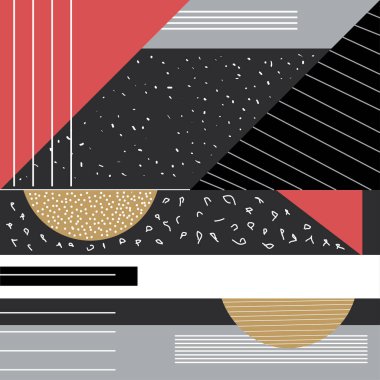 Trendy geometrik öğeleri memphis kartları. Geometrik tarzı doku, desen ve geometrik öğeleri. Modern Soyut Tasarım poster, kapak, kart tasarımı.
