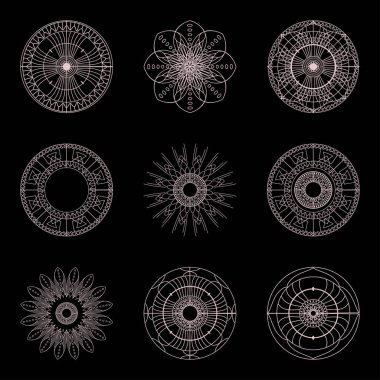 Mandalalar kümesi. Dekoratif yuvarlak süsler