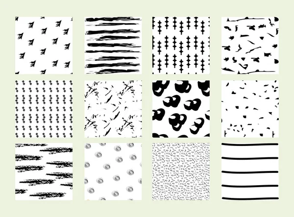 Set Hand Drawn Trendy Patterns Ink Brush Strokes Isolated White — Stock Vector