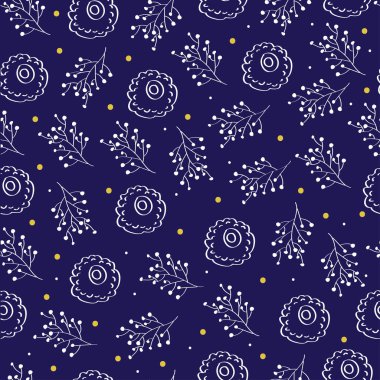 Mavi arka plan üzerinde sorunsuz çiçek desenli. Tasarım, tatil, afiş, duvar kağıdı için