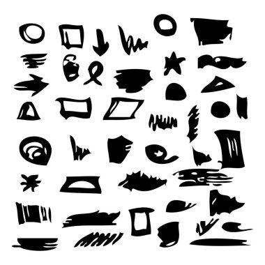 Beyaz arka plan üzerinde izole doodle mürekkep fırça seti