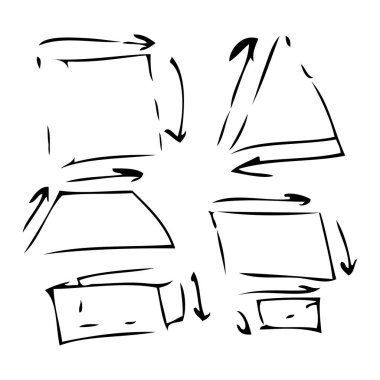 El okları olan geometrik şekiller kümesi çekilmiş. Vektör doodle nesneleri