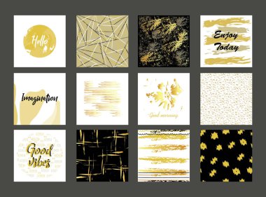 Sanatsal yaratıcı tatil kartları kümesi. Elle çizilmiş dokuları ve fırça. Tasarım poster, kart, davet, el ilanı için. Vektör şablonları