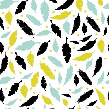 Dikişsiz desen çok renkli tüyleri ile. Ambalaj Kağıt, dekoratif dokular, kartpostal için uygundur..