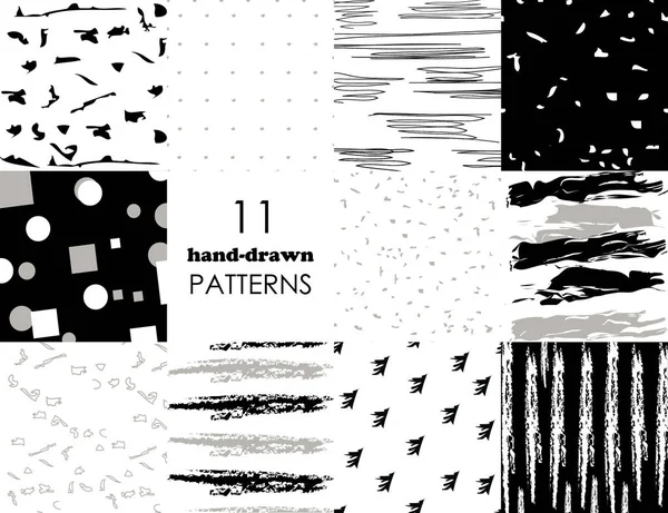 Set Hand Drawn Trendy Patterns Ink Brush Strokes Isolated White — Stock Vector