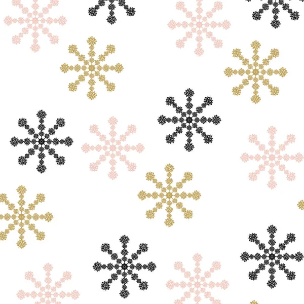 Рождественский Узор Снежинками Абстрактном Фоне Розовые Серые Золотистые Снежинки Векторная — стоковый вектор