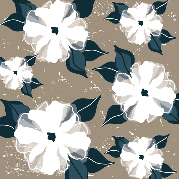 Modèle Avec Grandes Couleurs Blanches Translucides Fleurs Décoratives Pour Cartes — Image vectorielle