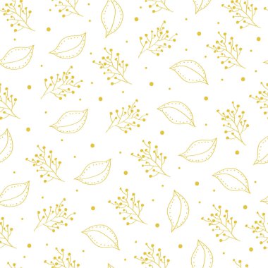 Sorunsuz tatil çiçek desenli. Vektör altın arka plan ile çizilmiş çiçek ve yaprakları.