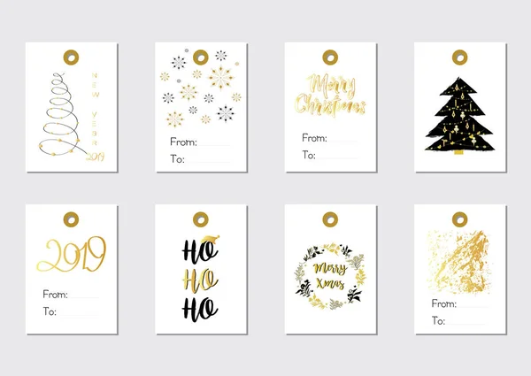 Colección Lindos Feliz Navidad Feliz Año Nuevo Etiquetas Regalo Sobre — Vector de stock