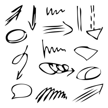 İzole vektör elle çizilmiş siyah ok set