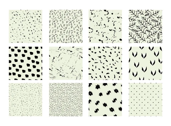 Set Hand Drawn Trendy Patterns Ink Brush Strokes Isolated White — Stock Vector