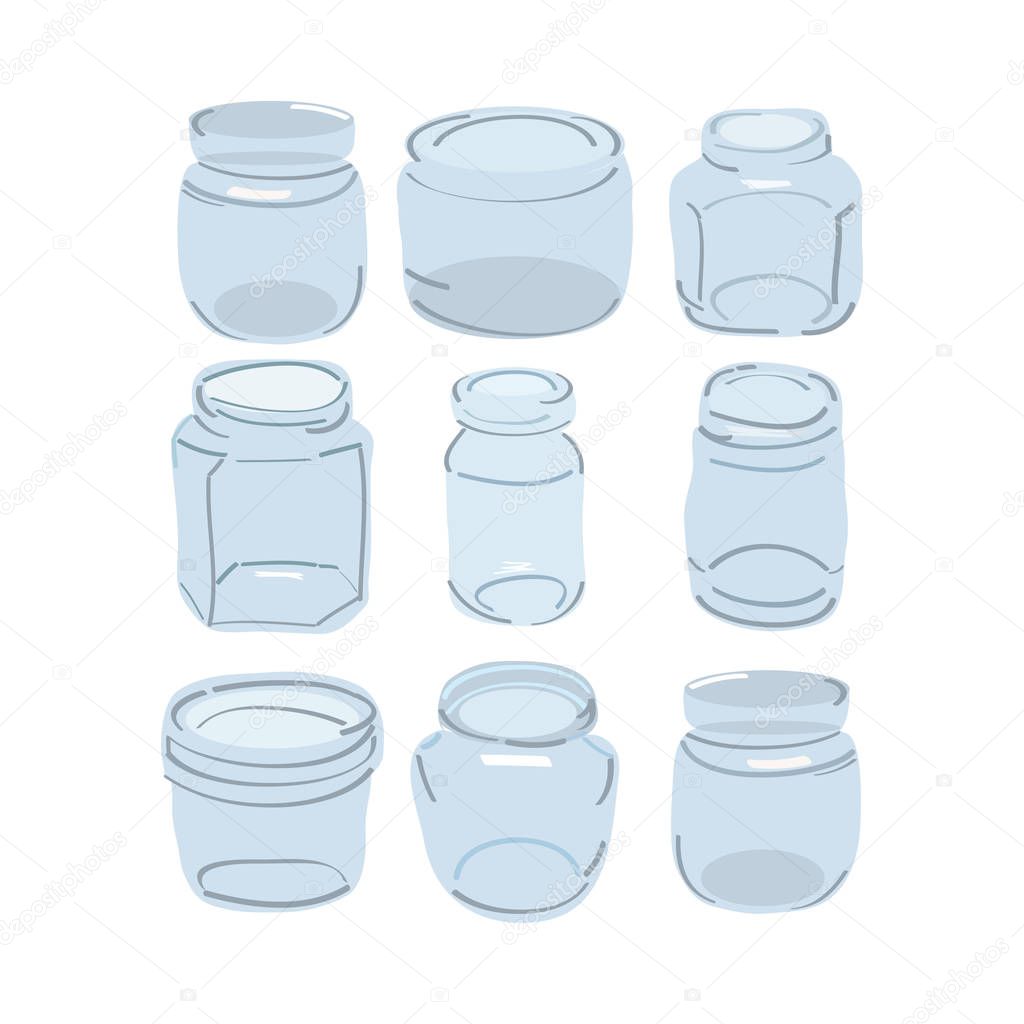 Hand draw doodle illustration with set of Glass jar . Reusable Eco life style without plastic