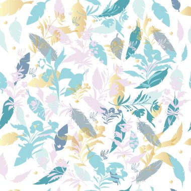 Soyut yeşillik ile yazdırma. Vektör çiçek yaprak seamless modeli