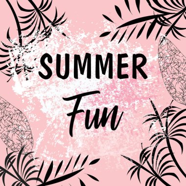 Metin Illustration ile yaz saati arka plan. Parlak pembe arka planda tropikal yaprakları ile parlak yaz eğlenceli kart