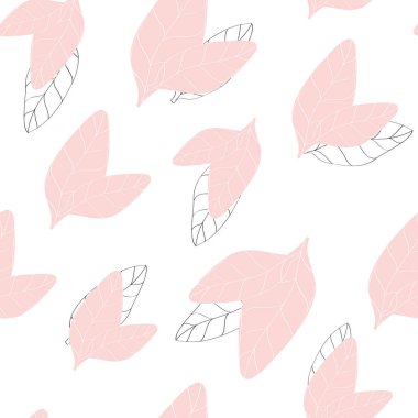 Beyaz arkaplanda siyah ve pembe yaprak çizgileri olan desen