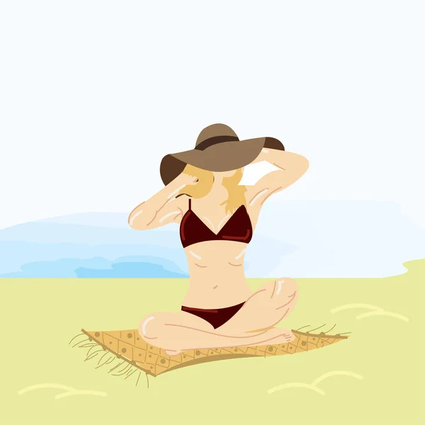 Dívka Odpočívá Pláži Letní Retro Ilustrace Módní Styl Koření — Stockový vektor