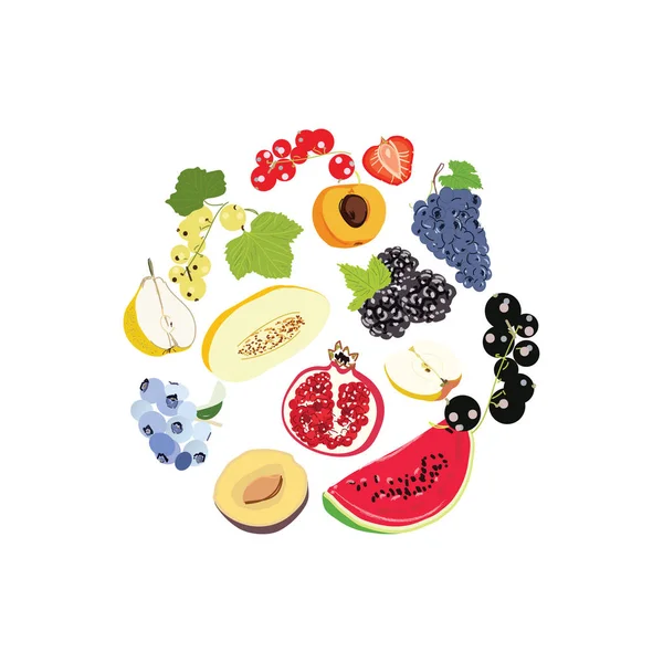 Grande Illustration Gribouillis Fruits Isolés Sur Fond Blanc Icônes Alimentaires — Image vectorielle