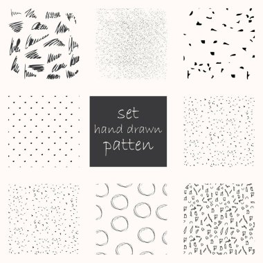 Mürekkep fırça darbeleri ile 8 el çizilmiş trendy desenler ayarlayın. Pastel arka planlarda izole edilmiş. Tasarımınız için vektör desenleri