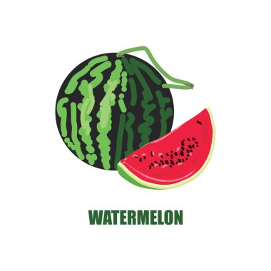 Kesik içinde karpuz ve karpuz resmi olan bir resim. Tasarımınız için parlak meyve logosu veya simgesi. Doodle tarzı