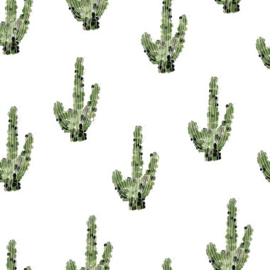 Beyaz arka plan üzerinde noktalar kaktüs ile dikişsiz desen.