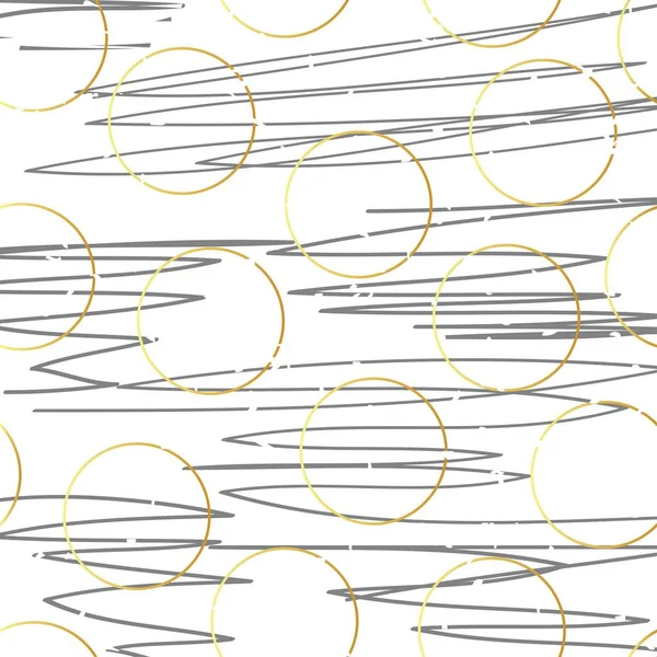 Μοτίβο Χρυσή Κύκλους Και Χαοτικές Γραμμές Λευκό Φόντο — Διανυσματικό Αρχείο