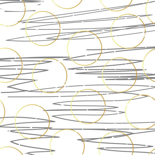 Pattern with golden circles and chaotic lines on a white background