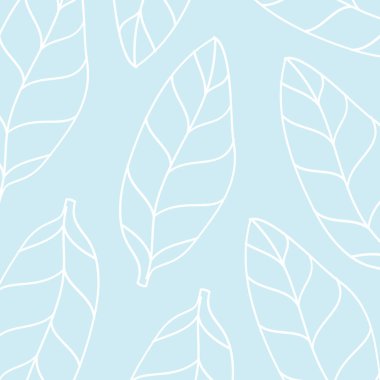 Mavi arka plan üzerinde beyaz yaprak anahatları ile desen