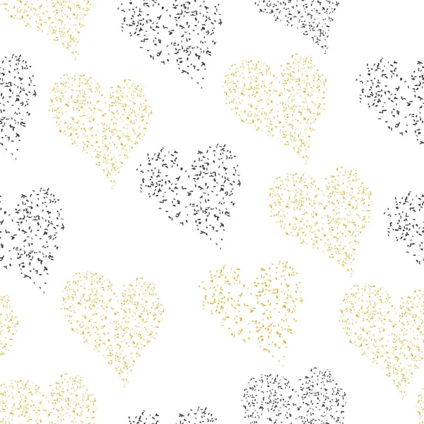 Seamless Pattern Grey Golden Hearts Blemishes White Background — Stock Vector