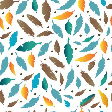 Dikişsiz desen çok renkli tüyleri ile. Ambalaj Kağıt, dekoratif dokular, kartpostal için uygundur..