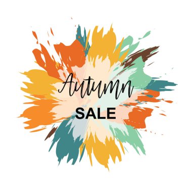 Fırçalar soyut bir çiçek şeklinde gelen parlak sonbahar afiş. Vektör poster, el yazı kartı veya web afiş için.