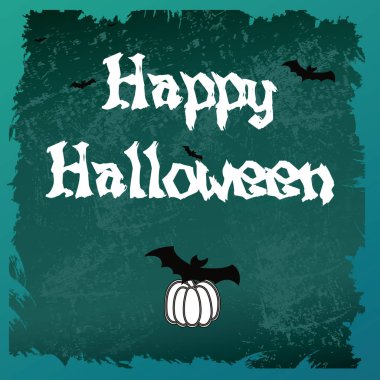 Balkabaklı Cadılar Bayramı kartın kutlu olsun, Bat. Vektör illüstrasyonu.