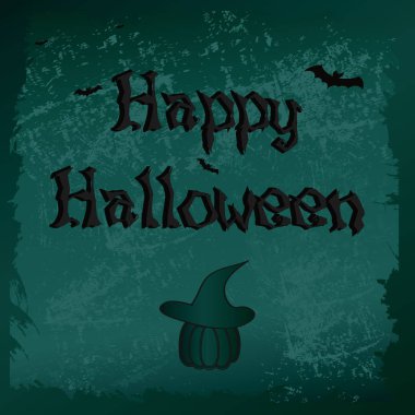 Balkabaklı Cadılar Bayramı kartın kutlu olsun, Bat. Vektör illüstrasyonu.