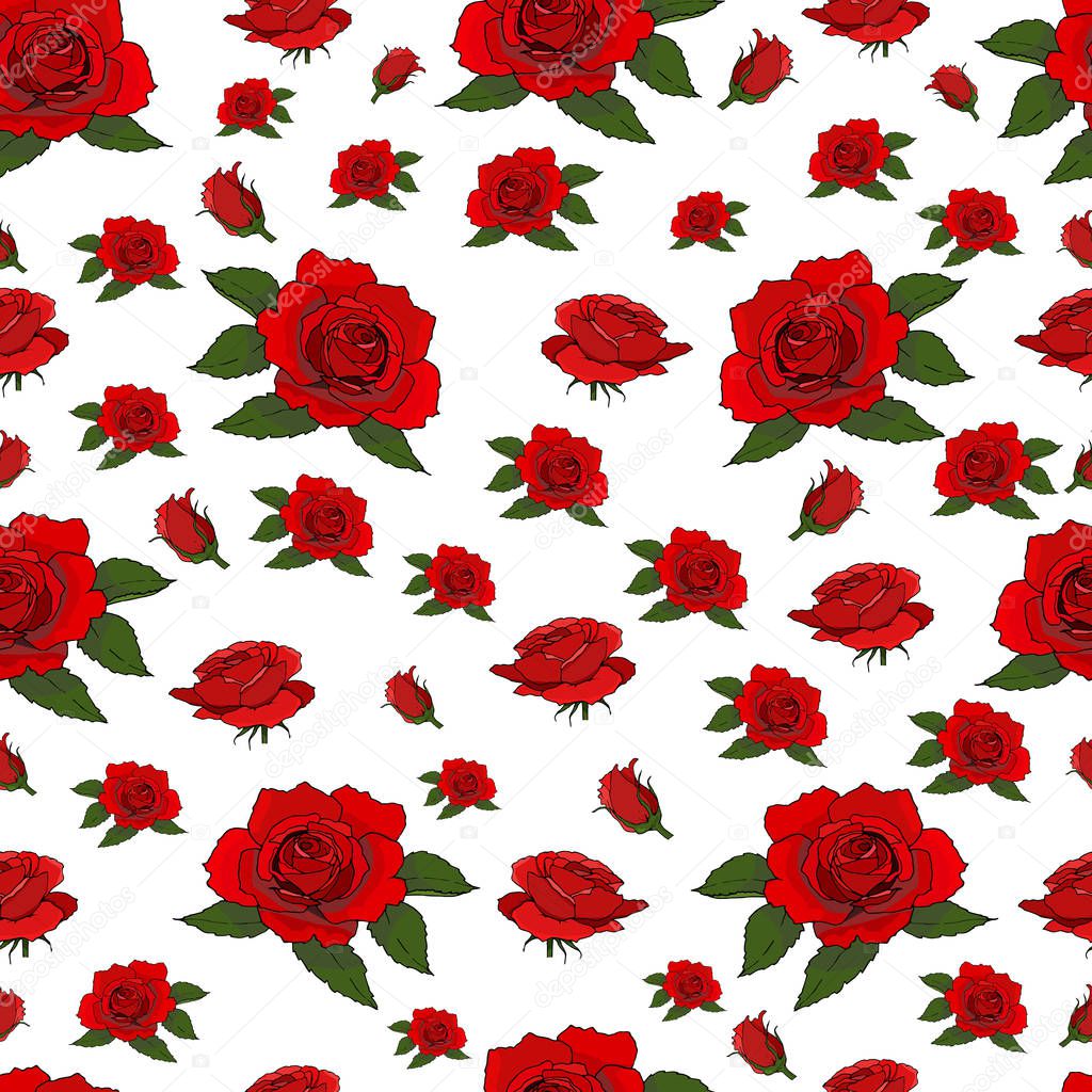 seamless pattern with red roses isolated on white background for design, backgrounds, prints.