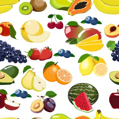 Taze meyve Dikişsiz desen beyaz arka plan üzerinde izole.