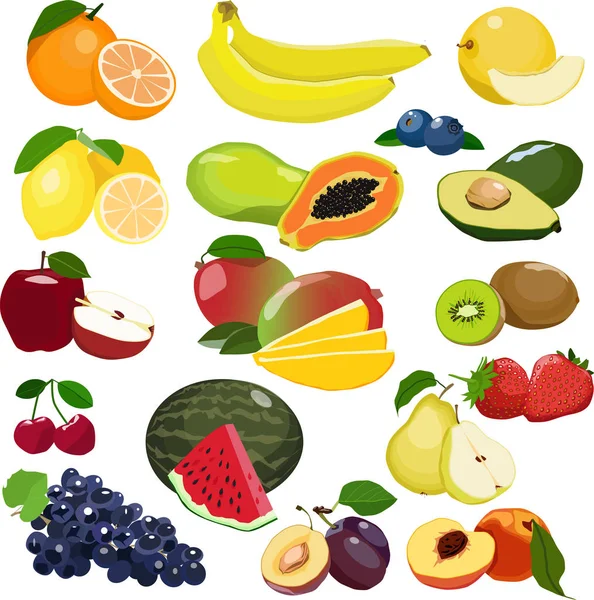 Set Fruits Isolated White Background — Stock Vector