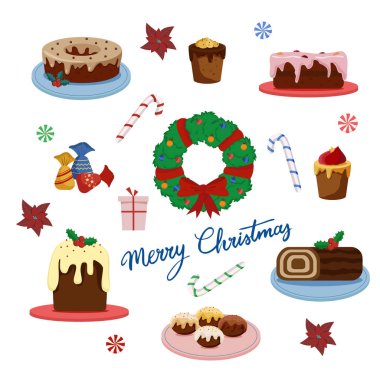 Düz katroon tarzında geleneksel Noel içeceklerinin vektör çizimi. Yılbaşı ve Noel tebrik kartı, davetiye, afiş, poster için mükemmel. 
