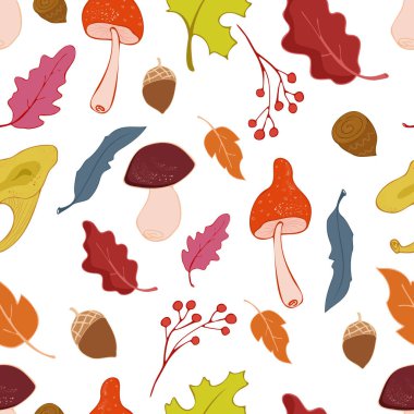 Sonbahar pürüzsüz bir şekilde geliyor. Çizgi film çizimi. Sonbahar yaprakları ve mantarlar.