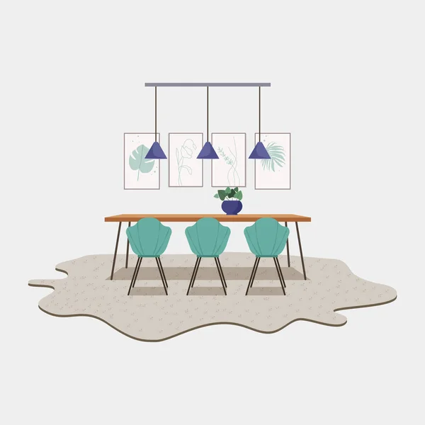 Confortável Sala Jantar Moderna Design Interiores Desenhos Animados Plano Estilo — Vetor de Stock