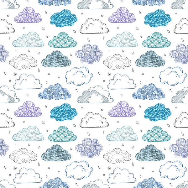 Kesintisiz mavi artalanla doodle bulutlar. Duvar kağıdı, desen dolgularını, tekstil, web sayfası arka planı, yüzey dokuları için kullanılabilir