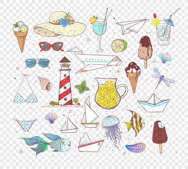 Card Colored Summer Doodle Elements Background — Stock Vector