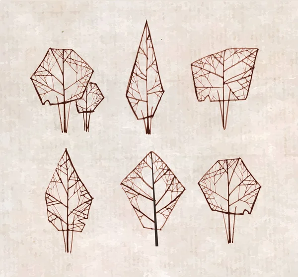 Uppsättning Doodle Skiss Träd Vintagestil — Stock vektor