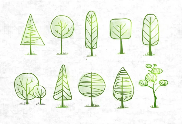 Doodle Croquis Arbres Sur Fond — Image vectorielle