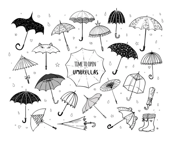 Collection Doodle Sketch Umbrellas White Background Vector — Stock Vector