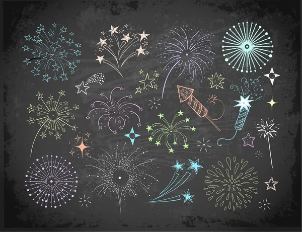 Fondo Festivo Simple Con Diferentes Fuegos Artificiales — Vector de stock