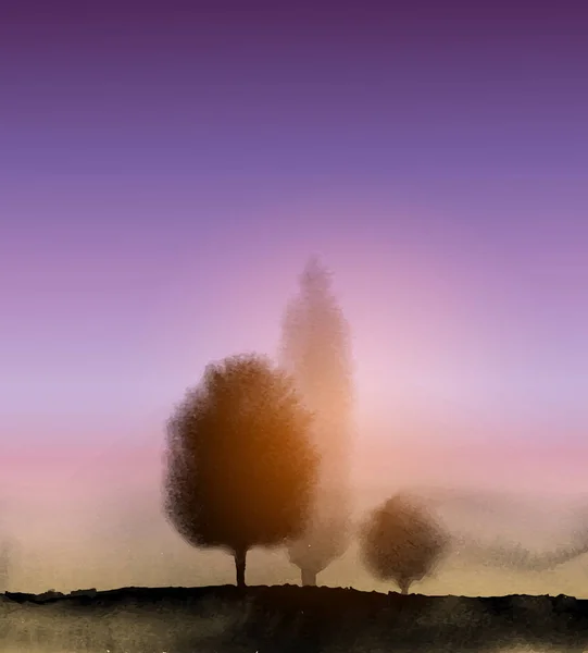 Blurred trees silhouettes on watercolor background
