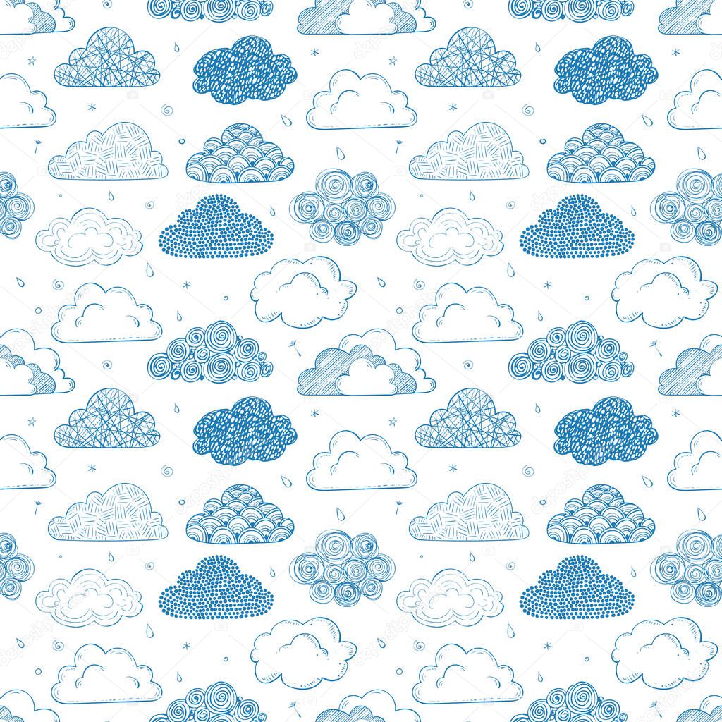 Different blue clouds isolated on white background