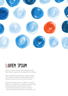Arka plan mavi ve turuncu daireler minimalist tarzı ile. Metniniz için yer ile tasarım şablonu