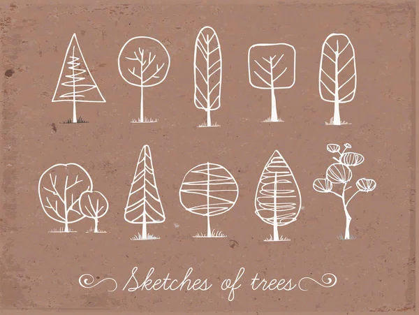 宣纸背景下的涂鸦素描树 — 图库矢量图片