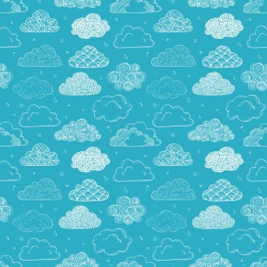 Doodle bulutlar mavi ile sorunsuz arka plan. Duvar kağıdı, desen dolgularını, tekstil, web sayfası arka planı, yüzey dokuları için kullanılabilir