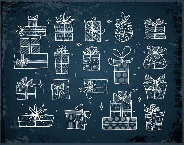 收藏涂鸦素描圣诞礼品盒 — 图库矢量图片
